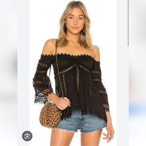 NWT $366 CHARO RUIZ IBIZA Maya Eyelet Lace Embroidered Off Shoulder Top Blouse S
